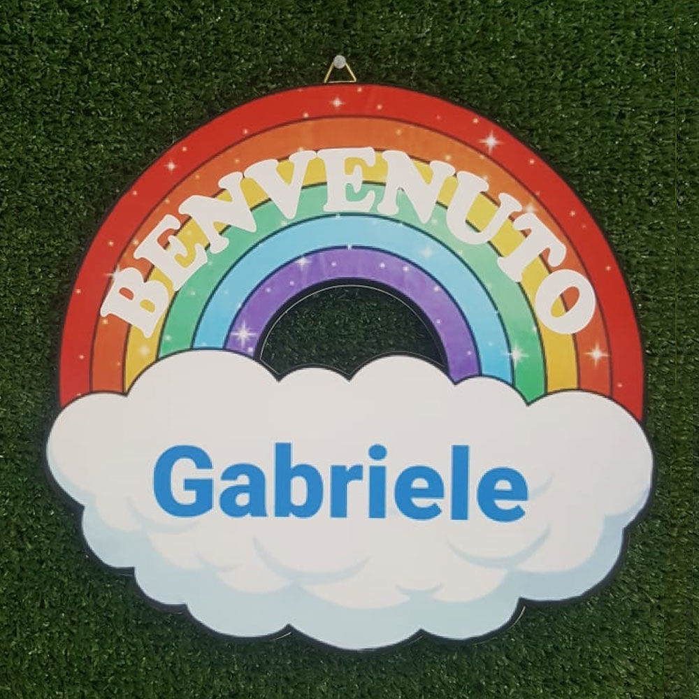 Targa di Benvenuto con Arcobaleno in Legno