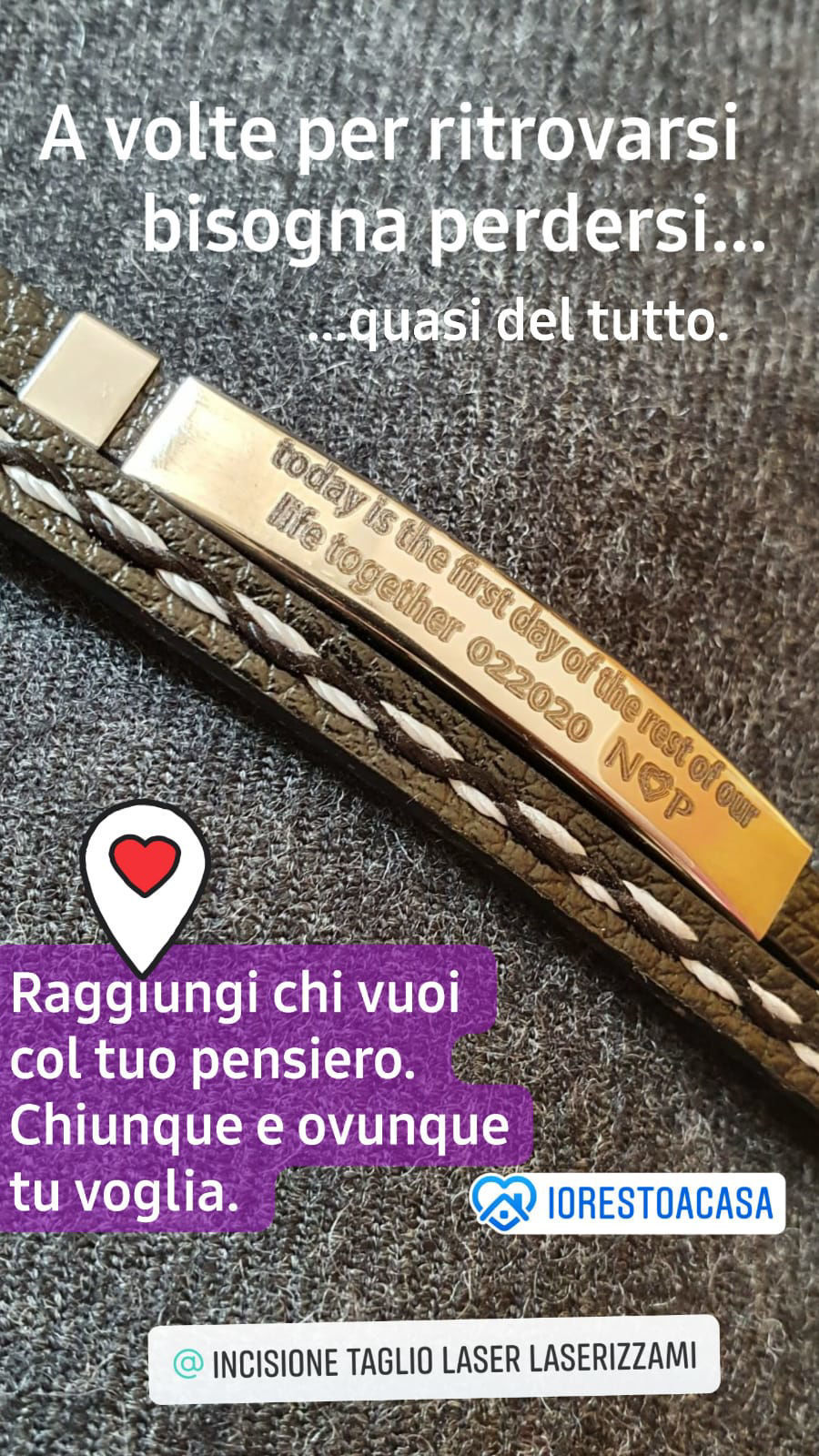 Bracciale in Acciaio e Cuoio con Incisione