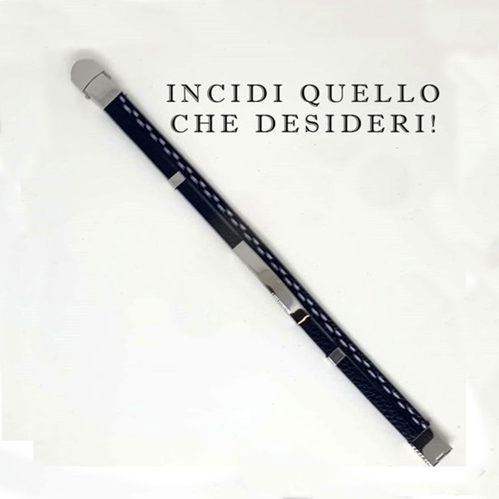Bracciale in Acciaio e Cuoio con Incisione