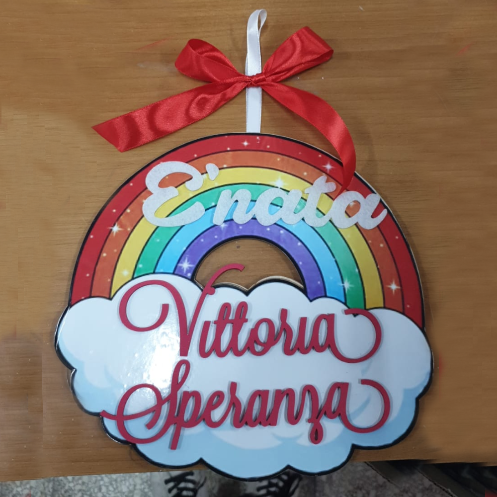 Targa in Legno a forma di Arcobaleno