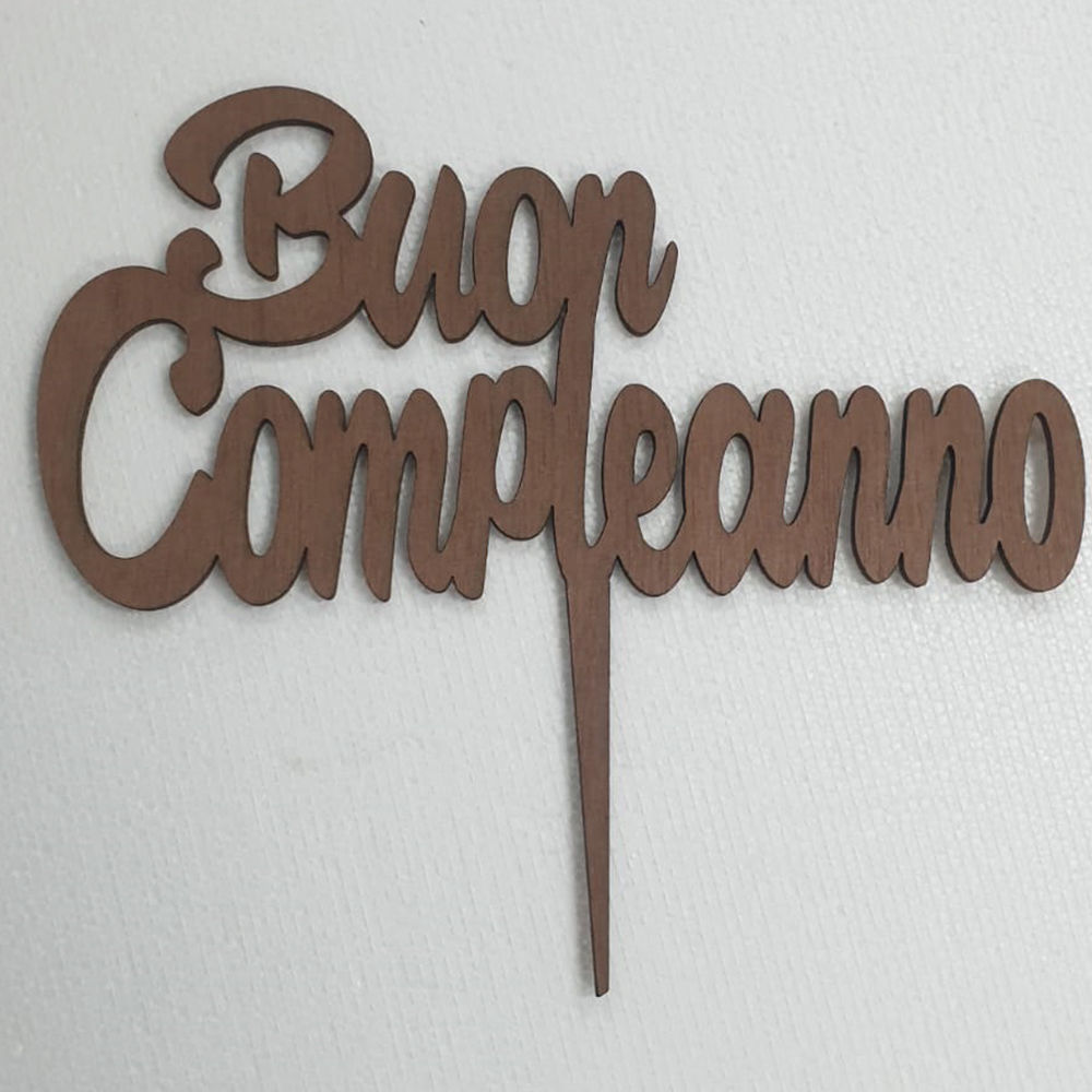 Cake Topper in Legno Scuro Buon Compleanno
