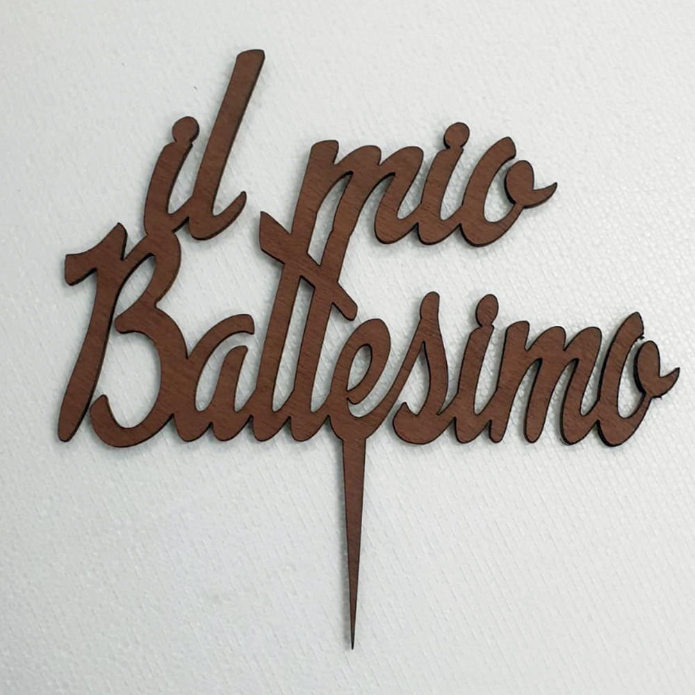 Cake Topper in Legno Scuro Il Mio Battesimo