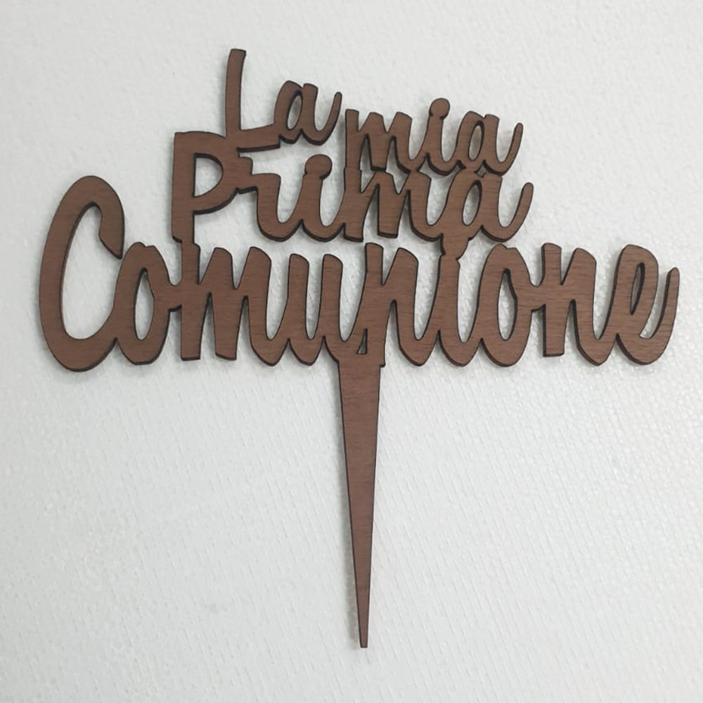 Cake Topper in Legno Scuro La Mia Prima Comunione