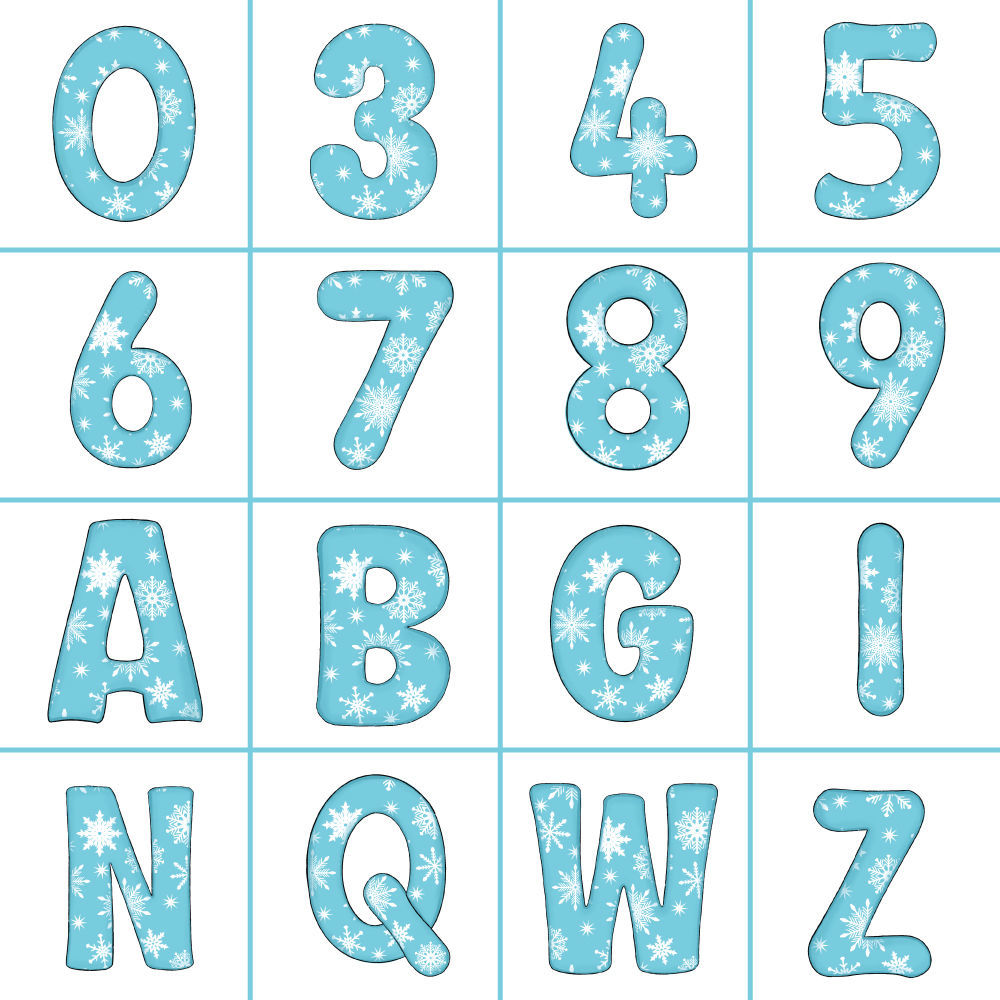 Numeri e Lettere in Polifoam Tema Natalizio Effetto Blue Snowflakes