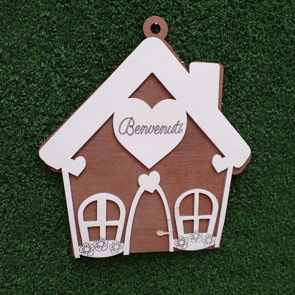 Decorazione a Parete in Legno Ciliegio a forma di casa