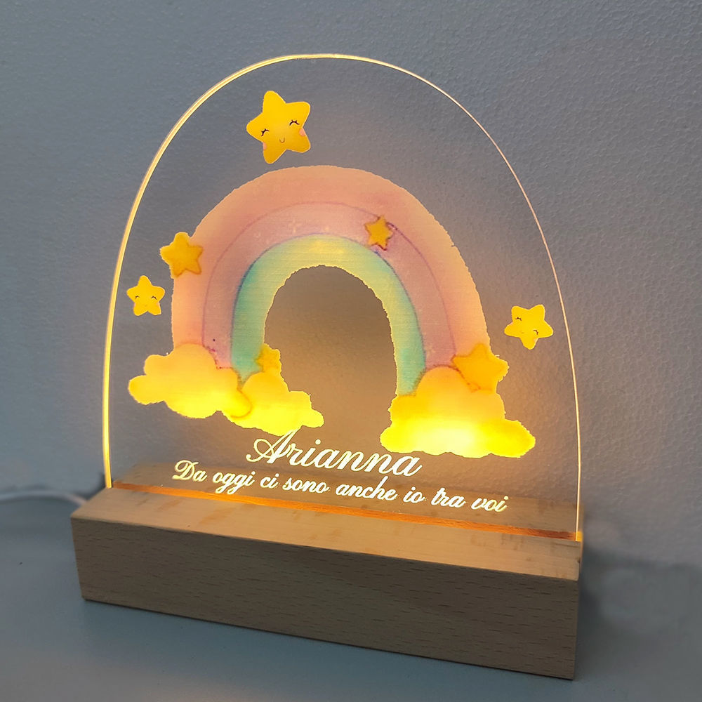 Lampada LED in Plexiglass Personalizzabile con Base in Legno