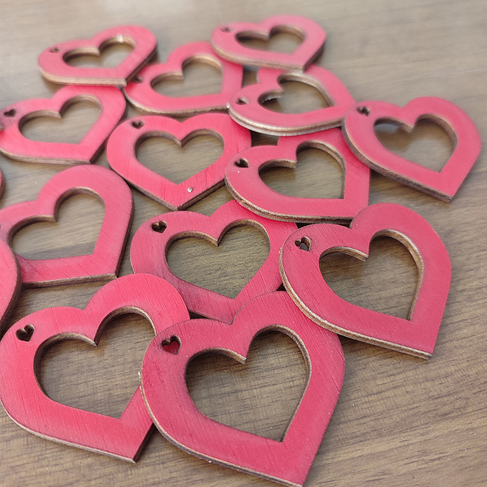 Cuore in Legno Rosso - set da 100 pezzi