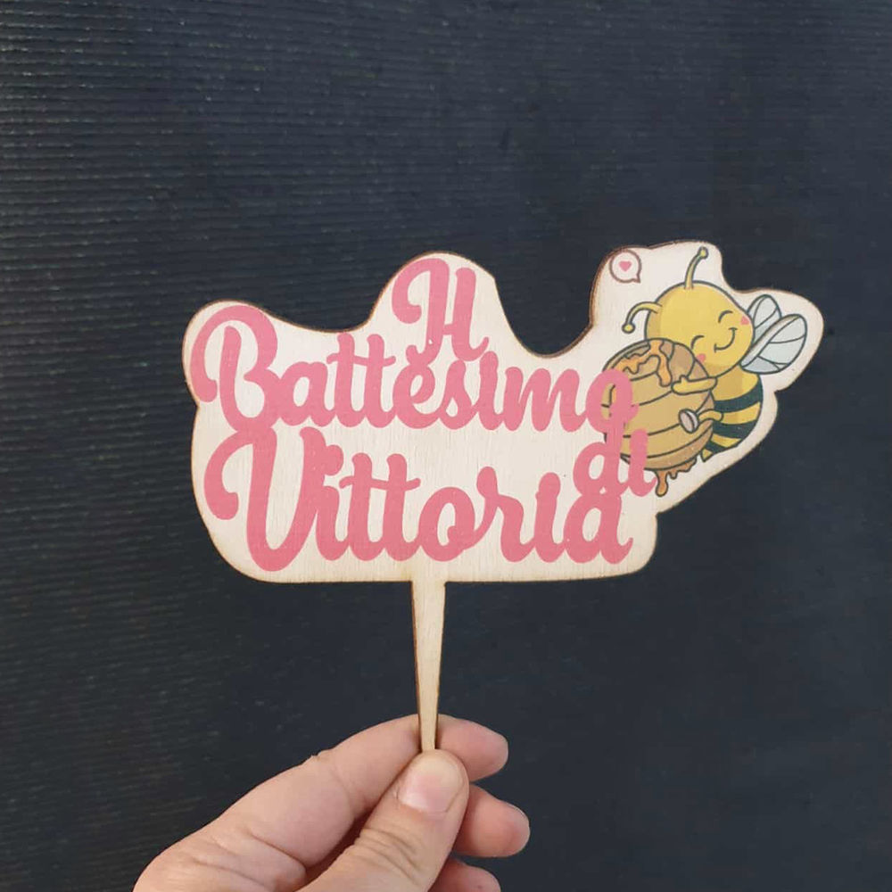 Cake Topper in Legno per Battesimo con stampa UV
